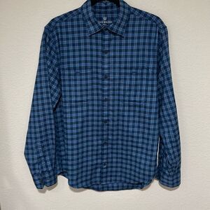 Mack Weldon Mens Blue Plaid‎ Merino Wool Blend Long Sleeve Flannel Shirt Small